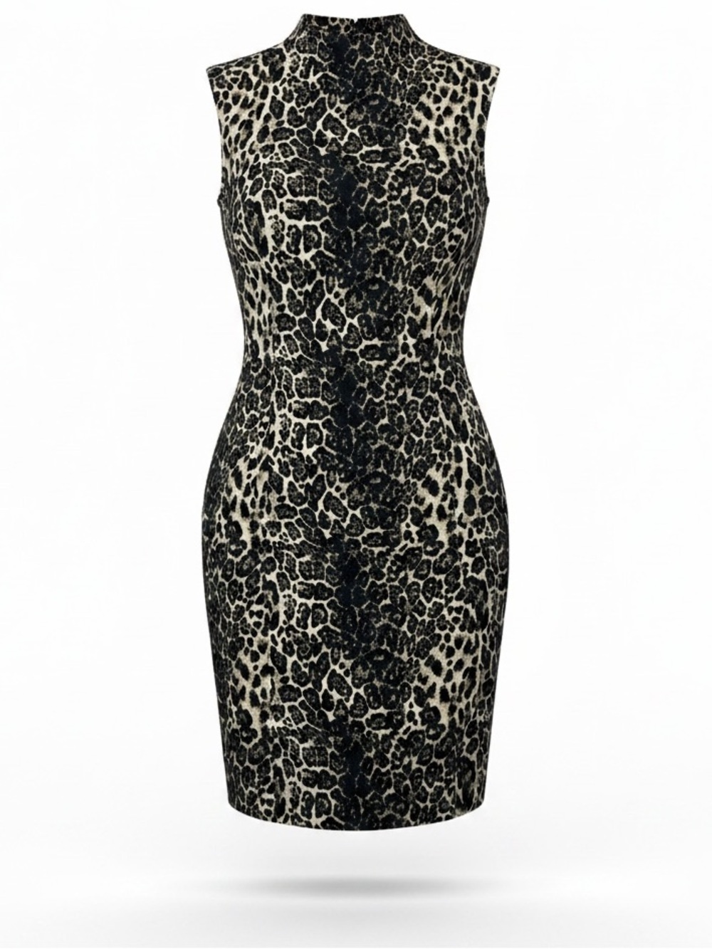 Etcetera Metallic Gold Leopard Print Mock Neck Sheath Dress Size 0